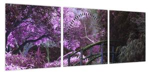 Obraz - fioletowe drzewa (z zegarem) (90x30 cm)