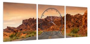 Obraz drogi i skał (z zegarem) (90x30 cm)