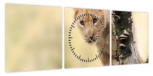 Obraz lwiątka (z zegarem) (90x30 cm)