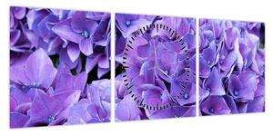 Obraz fioletowych kwiatów (z zegarem) (90x30 cm)
