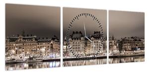 Obraz miasta o zmierzchu (z zegarem) (90x30 cm)