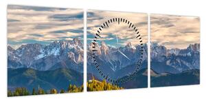 Obraz - panorama górska (z zegarem) (90x30 cm)