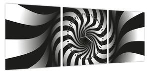 Abstrakcyjny obraz czarno - białej spirali (z zegarem) (90x30 cm)
