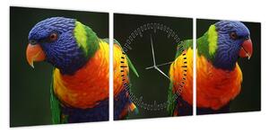 Obraz papug (z zegarem) (90x30 cm)