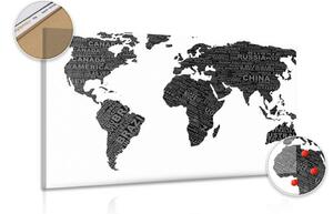 Obraz czarno-biała mapa świata na korku