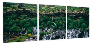 Obraz wodospadów w przyrodzie (z zegarem) (90x30 cm)
