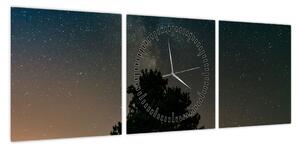 Obraz nocnego nieba z drzewami (z zegarem) (90x30 cm)