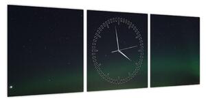 Obraz zorzy polarnej (z zegarem) (90x30 cm)