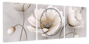 Obraz białych kwiatów (z zegarem) (90x30 cm)