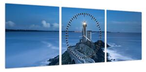Obraz latarni morskiej i morza (z zegarem) (90x30 cm)