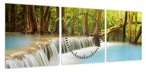 Obraz wodospadu Huai Mae Kamin w lesie (z zegarem) (90x30 cm)