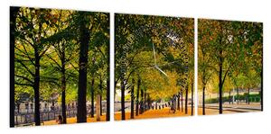 Obraz alei jesiennych drzew (z zegarem) (90x30 cm)