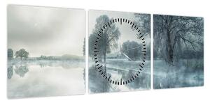 Obraz zimowej natury (z zegarem) (90x30 cm)