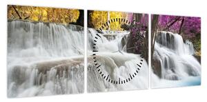Obraz wodospadu Erawan w lesie (z zegarem) (90x30 cm)