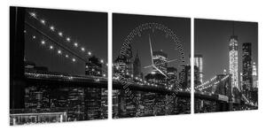 Obraz mostu Brooklyn Bridge w Nowym Jorku (z zegarem) (90x30 cm)
