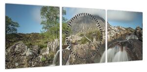 Obraz wodospadów i gór (z zegarem) (90x30 cm)