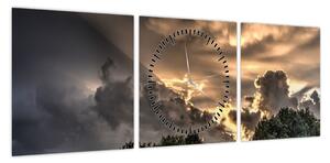 Obraz chmur i lasu (z zegarem) (90x30 cm)