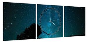 Obraz nocnego nieba z gwiazdami (z zegarem) (90x30 cm)