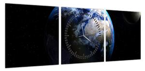 Obraz planety Ziemia (z zegarem) (90x30 cm)
