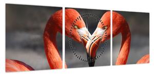 Obraz dwóch zakochanych flamingów (z zegarem) (90x30 cm)