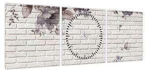 Obraz ściany z bukietem kwiatów (z zegarem) (90x30 cm)