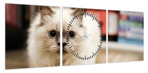 Obraz białego kota (z zegarem) (90x30 cm)
