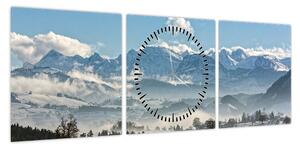 Obraz ośnieżonych gór (z zegarem) (90x30 cm)
