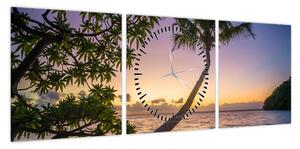 Obraz palmy na plaży (z zegarem) (90x30 cm)