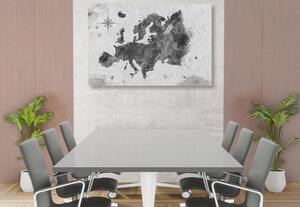 Obraz retro mapa Europy w wersji czarno-białej na korku