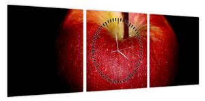 Obraz jabłka na czarnym tle (z zegarem) (90x30 cm)