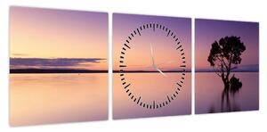 Obraz powierzchni wody o wschodzie słońca (z zegarem) (90x30 cm)
