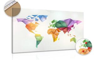 Obraz kolorowa mapa świata w stylu origami na korku