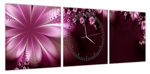 Obraz abstrakcji - kwiaty (z zegarem) (90x30 cm)