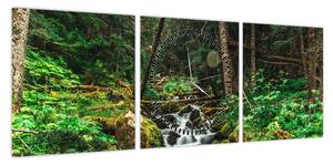 Obraz strumienia w lesie (z zegarem) (90x30 cm)