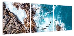 Obraz skał i morza (z zegarem) (90x30 cm)