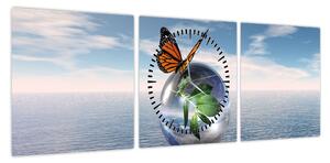 Obraz motyla na szklanej kuli (z zegarem) (90x30 cm)