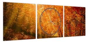 Obraz jesiennego lasu (z zegarem) (90x30 cm)