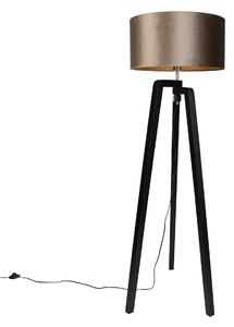 Lampa podłogowa Czarny Trójnóg z Brązowym Kloszem ze Złotym Wnętrzem 50cm - Puros