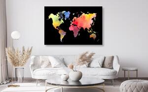 Obraz mapa świata w akwareli na czarnym tle na korku
