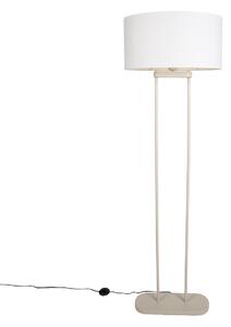 Beżowa lampa podłogowa z owalnym lnianym białym abażurem 50 cm - Thijmen