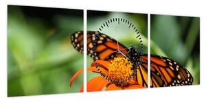 Obraz motyla na kwiatku (z zegarem) (90x30 cm)
