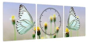 Obraz motyli na kwiatku (z zegarem) (90x30 cm)