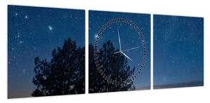 Obraz drzew w nocy (z zegarem) (90x30 cm)