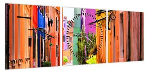 Obraz kolorowej włoskiej ulicy (z zegarem) (90x30 cm)