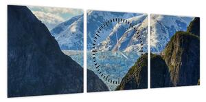 Obraz krajobrazu z górami (z zegarem) (90x30 cm)