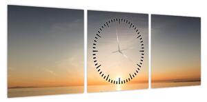 Obraz kajakarza o zachodzie słońca (z zegarem) (90x30 cm)