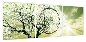 Obraz drzewa na łące (z zegarem) (90x30 cm)