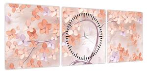 Obraz kwiatów drzewa koralowego - abstrakcja (z zegarem) (90x30 cm)