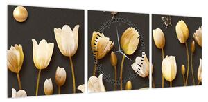 Obraz - Tulipany - abstrakcja (z zegarem) (90x30 cm)