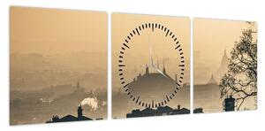 Obraz - Miasto pod mgłą (z zegarem) (90x30 cm)